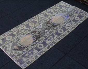 Turkish Rug, Small Rug, 2.1x4.8 Feet, Navy Rug, Purple Rug, Vintage Wool Rug, Handmade Rug, Antique Rug, Bath Rug, Kitchen Rug, Enrty Rug