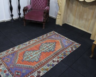 Turkish Wool Runner Rug, 2.9x5.6 Runner Rug, Brown Runner Rug, Vintage Runner Rug Small, Tribal Runner Rug, Kitchen Rug, Boho Runner Rug