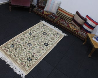 Turkish Rug, Area Rug, 2.6x4.8 Feet Rug, Green Rug, Navy Rug, Wool Rug, Vintage Rug, Bohemian Rug, Handmade Rug, Large Area Rug, Purple Rug