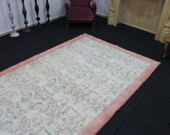 Large Turkish Rug, 5.5x8.7 Area Rug, Pinkish Rug, Floral Rug, Oushak Area Rug, Vintage Area Rug, Handwoven Rug, Bohemian Rug, Anatolian Rug