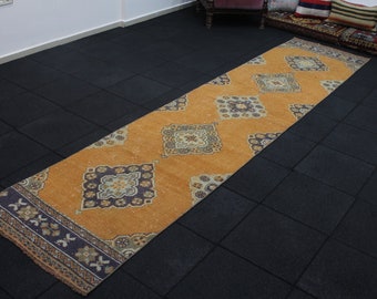 Oushak Runner Rug, 2.7x11.9 Vintage Runner, Orange Runner Rug, Wool Runner Rug, Antique Runner Rug, Hallway Runner Rug, Kitchen Rug