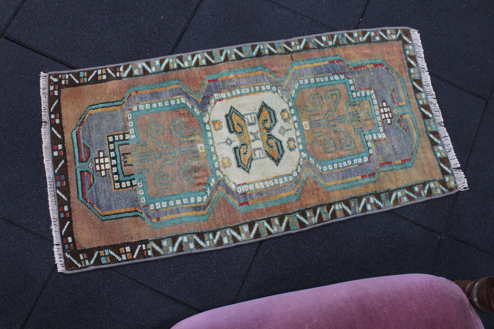 Turkish Rug, Small Rug, 1.6x3.1 Feet, Gray Rug, Brown Rug, Vintage Wool ...