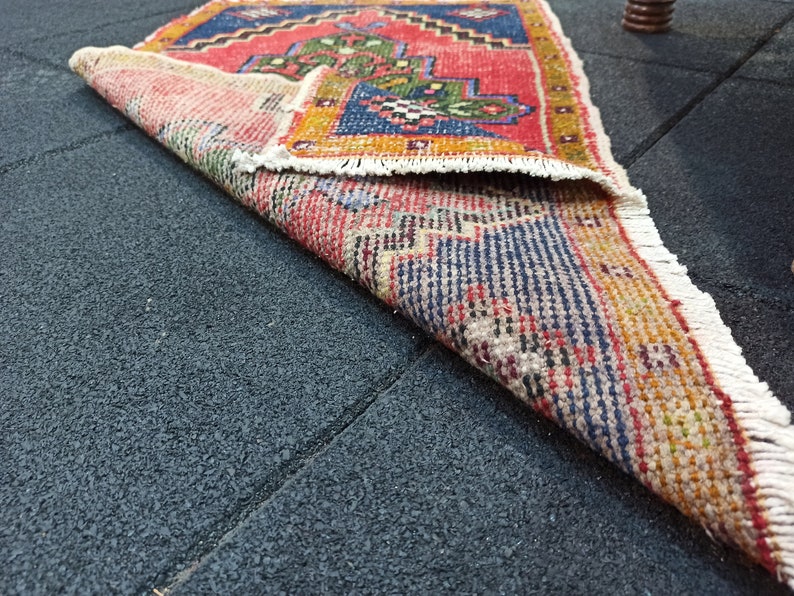 Enrty Rug Antique Rug Red Rug Vintage Oushak Rug 1.7x3.1 Feet Kitchen Rug Handmade Rug Bathroom Rug Turkish Rug Navy Rug Small Rug