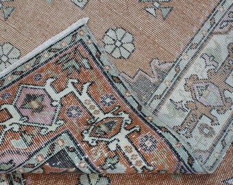 3.8x7 ヴィンテージラグ、ウシャックラグ、オレンジラグ、デザイナー