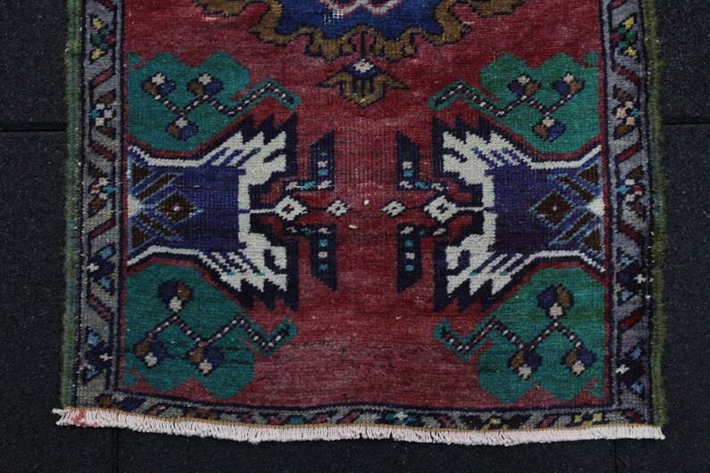 Vintage Oushak Rug Navy Rug Red Rug 1.6x2.7 Feet Kitchen Rug Small Rug Handmade Rug Bathroom Rug Turkish Rug Antique Rug Enrty Rug