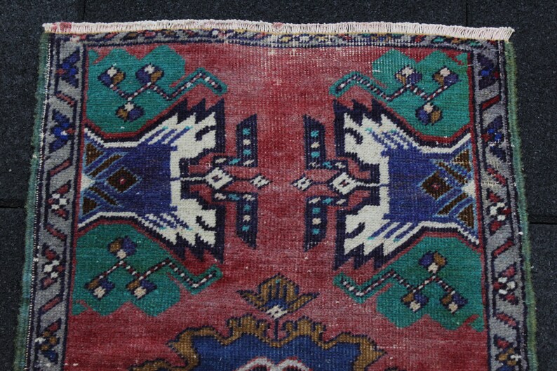 Vintage Oushak Rug Navy Rug Red Rug 1.6x2.7 Feet Kitchen Rug Small Rug Handmade Rug Bathroom Rug Turkish Rug Antique Rug Enrty Rug