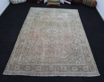Vintage Area Rug, Persian Rug, 6.3x9.5 Feet, Antique Rug, Pinkish Rug, Oriental Rug, Handmade Rug, Wool Rug, Rugs for Living Room, Deco Rug