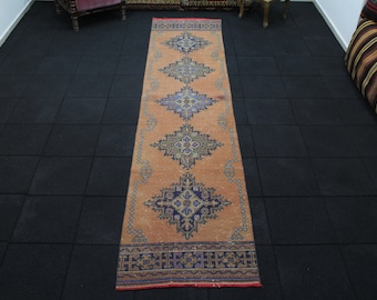 Turkish Rug, Runner Rug, 2.6x11.7 Feet, Burnt Orange Rug, Vintage Runner Rug, Wool Rug, Hallway Runner Rug, Stair Rug, Rug, Bathroom Rugs