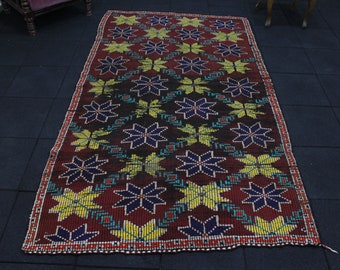 Lage Turkish Kilim Rug, 4.8x8.3 Feet, Soft Kilim, Striped Rug, Vintage Rug, Area Rug, Wool Rug, Handmade Rug, Salon Rug,  Floor Rug
