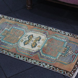 Turkish Rug, Small Rug, 1.6x3.1 Feet, Gray Rug, Brown Rug, Vintage Wool ...
