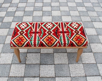 Ottoman Footstool | Upholstered Footstool | Big Entryway Bench | Upholstered Ottoman | Ottoman Bench | Tufted Bench with Accent Fabric | US