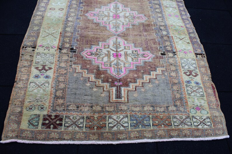 Antique Rug, 4x7.6 Area Rug, Brown Area Rug, Wool Rug, Tribal Rug, Vintage Area Rug, Turkish Rug, Bohemian Rug, Nursery Rug, Handwoven Rug image 5