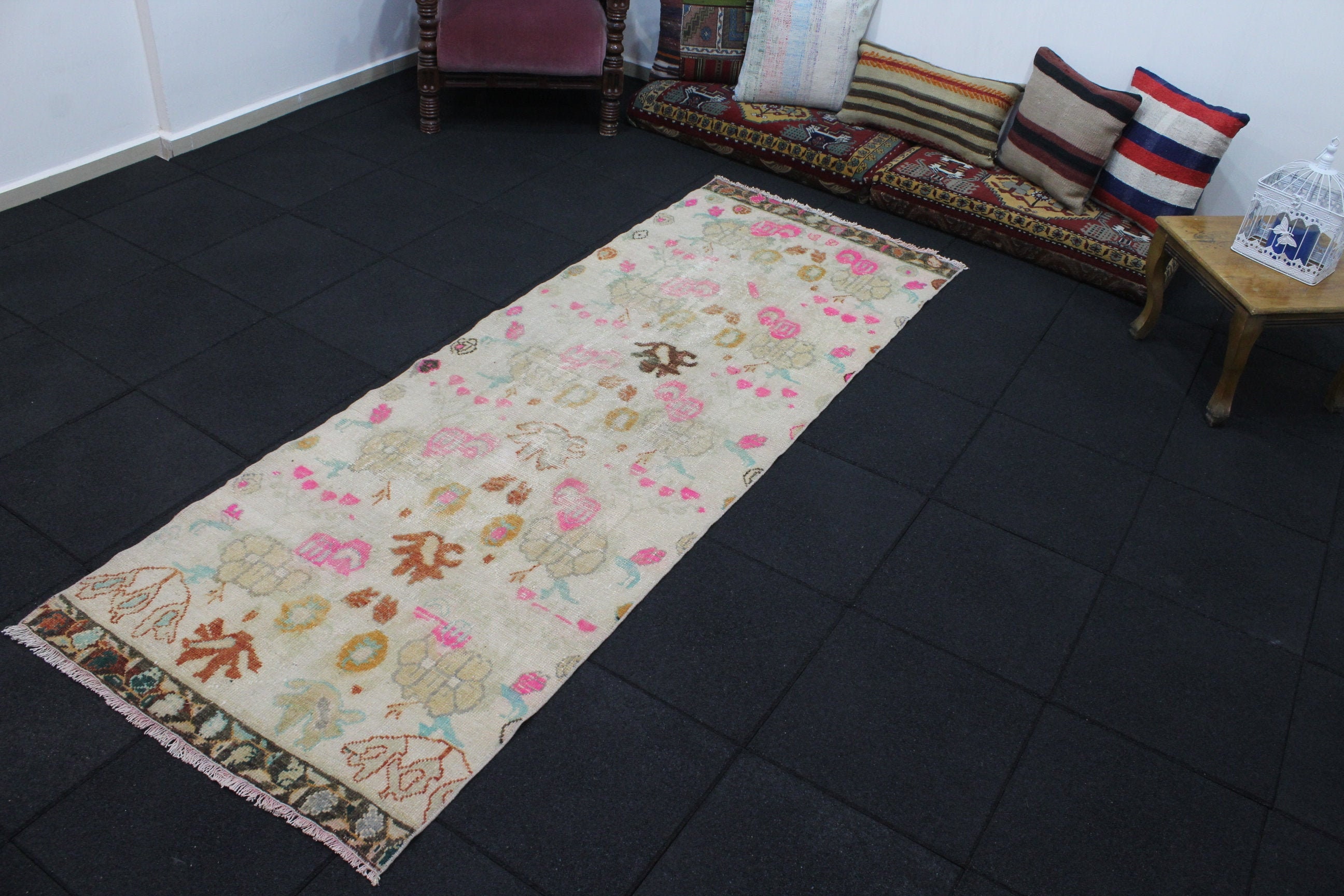 Vintage Runner Rug, 2.7x7.7 Runner Rug, Pink Rug, Turkish Runner Rug, Wool Runner Rug, Hallway Runner Rug, Oriental Runner, Runner Rug, JP