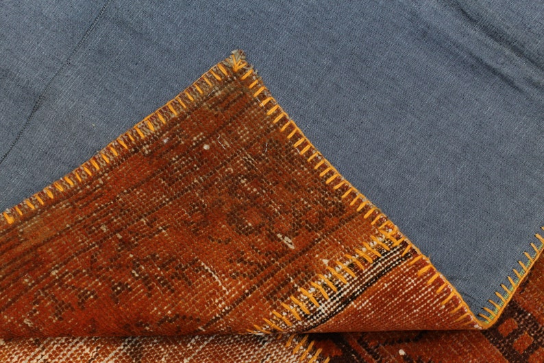 Nursery Rug Vintage Small Rug Overdyed Rug Rug for Bathroom Orange Patchwork Small Rug Distressed Rug 3.3x4.4 Turkish Rug Outdoor Rug