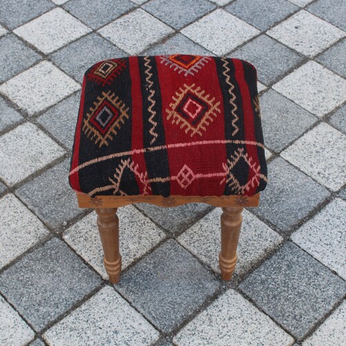 Vintage Carpet Stool, Foot Rest, 1.2x1.2x1.4 Feet, Ottoman shops Upholstery Bench, Beech Wood Stool, Farmhouse Decor, Entry Bench, Bed Front Stool