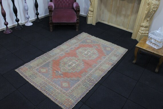 Vintage Handmade Rug 3.6x5.6 Turkish Rug Red Rug Navy Rug - Etsy