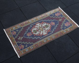 Turkish Rug, Small Rug, 1.7x3.4 Feet, Navy Blue Rug, Vintage Oushak Rug, Handmade Rug, Antique Rug, Bathroom Rug, Kitchen Rug, Enrty Rug,Rug