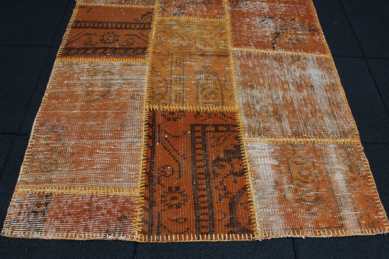 Nursery Rug Vintage Small Rug Overdyed Rug Rug for Bathroom Orange Patchwork Small Rug Distressed Rug 3.3x4.4 Turkish Rug Outdoor Rug