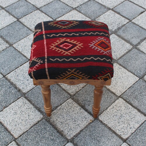 Vintage Carpet Stool, Foot Rest, 1.2x1.2x1.4 Feet, Ottoman shops Upholstery Bench, Beech Wood Stool, Farmhouse Decor, Entry Bench, Bed Front Stool