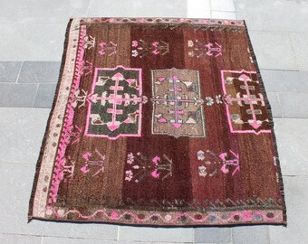 Turkish Rug, Brown Rug, 3.5x3.9 Feet, Vintage Rug, Wool Rug, Handmade Rug, Antique Rug, Entryway Rug, Bathroom Rug, Kitchen Rug, Area Rug