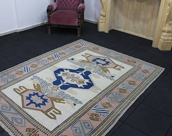 5.6x7.1 Area Rug, Vintage Rug, Wool Rug, Turkish Rug, Tribal Rug, Handwoven Rug, Rugs for Living Room, Kitchen Rug, Nursery Rug, Outdoor Rug