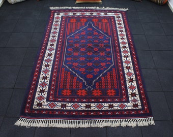 Decorative Rug, 5.2x8 Vintage Rug, Red Rug, Blue Rug, Handmade Rug, Turkish Rug, Bohemian Rug, Wool Rug, Authentic Rug, Area Rug, Home Decor