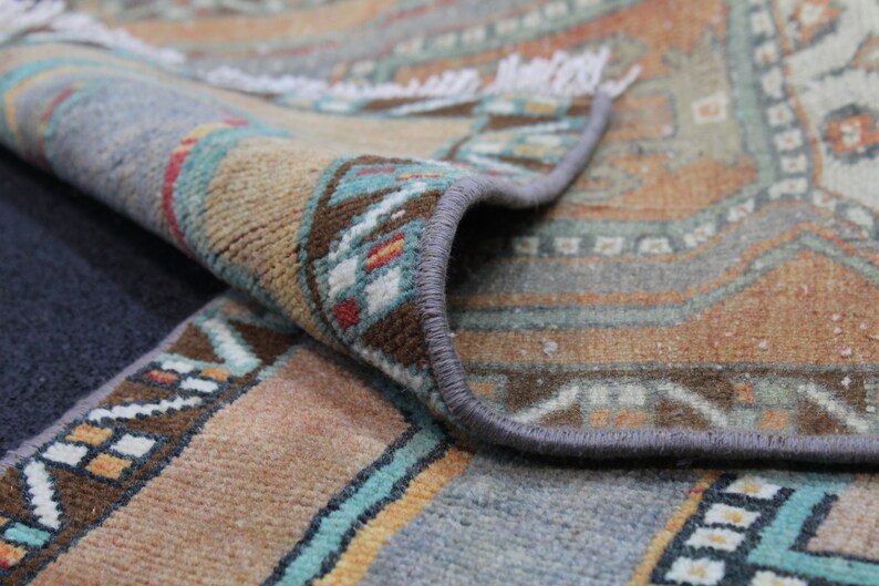 Turkish Rug, Small Rug, 1.6x3.1 Feet, Gray Rug, Brown Rug, Vintage Wool ...