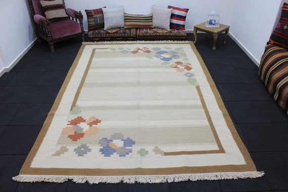 Turkish Oushak Rug, 6.5x8.7 Area Rug, Brown Rug, Blue Rug, Wool Rug, Vintage Rug, Hand Knotted Rug, Oriental Rug, Bohemian Rug, Area Rug, US