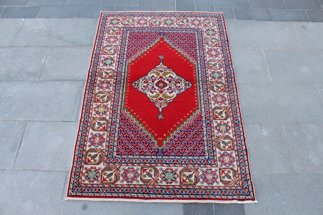 Antique Rug, Red Rug, 3.1x4.6 Feet, Oriental Rug, Vintage Rug, Persian ...