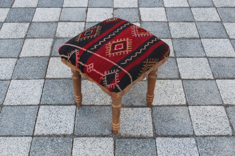 Vintage Carpet Stool, Foot Rest, 1.2x1.2x1.4 Feet, Ottoman shops Upholstery Bench, Beech Wood Stool, Farmhouse Decor, Entry Bench, Bed Front Stool