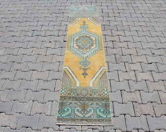 Oushak Runner Rug | 1.7x7.8 Vintage Runner | Orange Carpet | Antique Runner Rug | Distressed Runner Rug | Hallway Runner Rug | Kitchen Rug