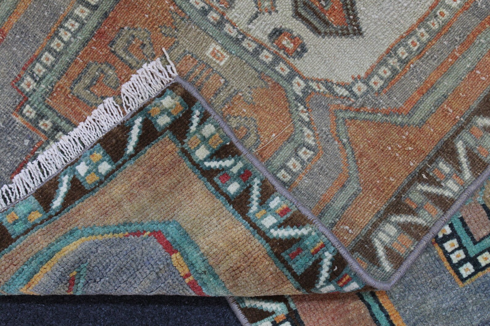 Turkish Rug, Small Rug, 1.6x3.1 Feet, Gray Rug, Brown Rug, Vintage Wool ...