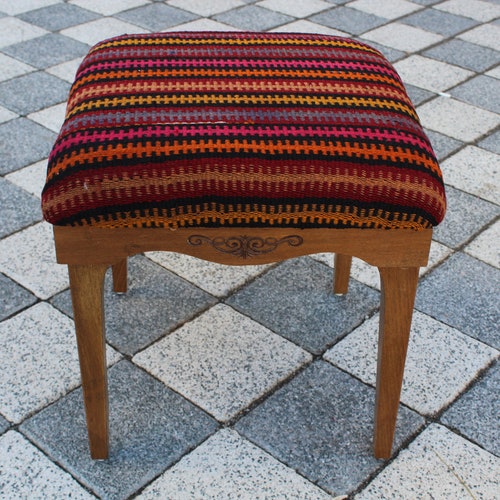 Kilim Rug Bench, shops Footstool Bench, 1.4x1.4x1.2 Feet, Ottoman Upholstery Bench, Aztec Rug Bench, Farmhouse Decor, Entry Bench, Bed Front Stool