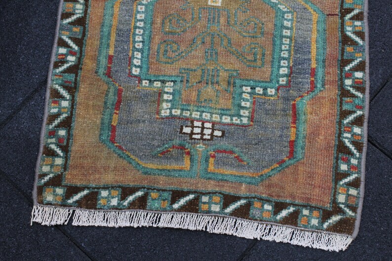 Turkish Rug, Small Rug, 1.6x3.1 Feet, Gray Rug, Brown Rug, Vintage Wool ...