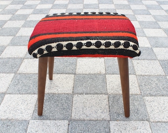 Ottoman Foot Stool | Upholstered Foot Rest Stool with Wooden Legs | Makeup Chairs Stool for Vanity Table | Footstool Ottoman Entryway