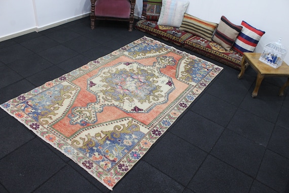 Oushak Area Rug, 4.3x7.2 Turkish Rug, Red Area Rug, Distressed Rug, Wool Rug, Antique Rug, Handwoven Rug, Oushak Area Rug, Designer Rug
