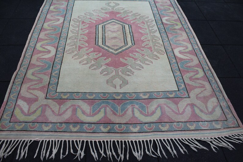Deco Rug Boho Rug Muted Area Rug Wool Area Rug 5x6.5 Area Rug Vintage Area Rug Pink Turkish Rug Rug for Living Room Handwoven Rug