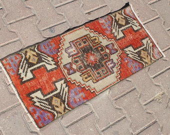 Vintage Entryway Rug, 1.2x2.7 Door Mat, Orange Rug, Turkish Rug, Bathroom Rug, Nursery Rug, Oushak Rug, Distressed Rug, Woven Rug, Boho Rug