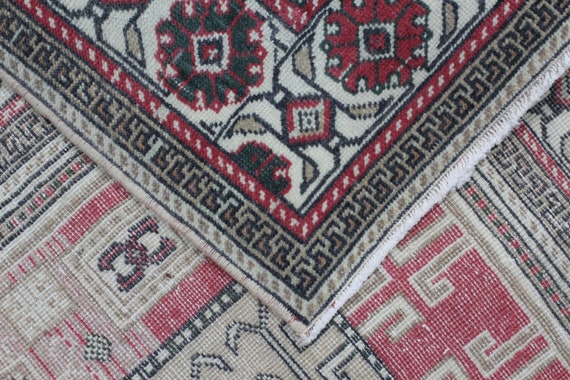 幾何学模様のヴィンテージラグ | 3.2x5.7 エリアラグ | 青いトルコラグ