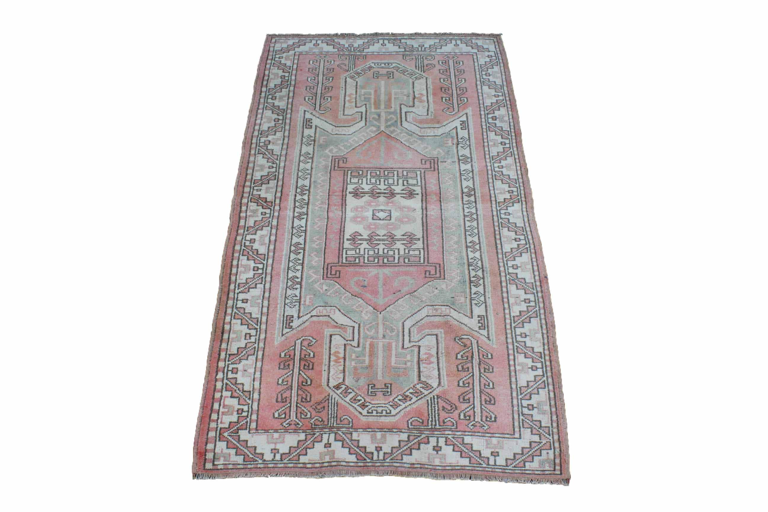 ヴィンテージ トルコ ピンク ラグ、3.5x6.1 ヴィンテージ ラグ、ブルー