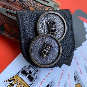 Pochette en cuir plein grain • / Bourse aux pièces de monnaie / Bouton unique Snap / 1x Poche par commande - NOIR