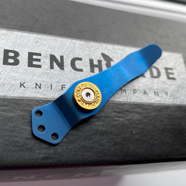 Blue Titanium Colt Pocket Clip • Compatible With Benchmade Mini Presidio II • Made By GV • More Models Listed