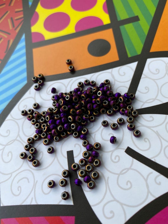 Matte Cut Hematite • 3x2mm 1mm Hole • Purple Highlights: HIGH