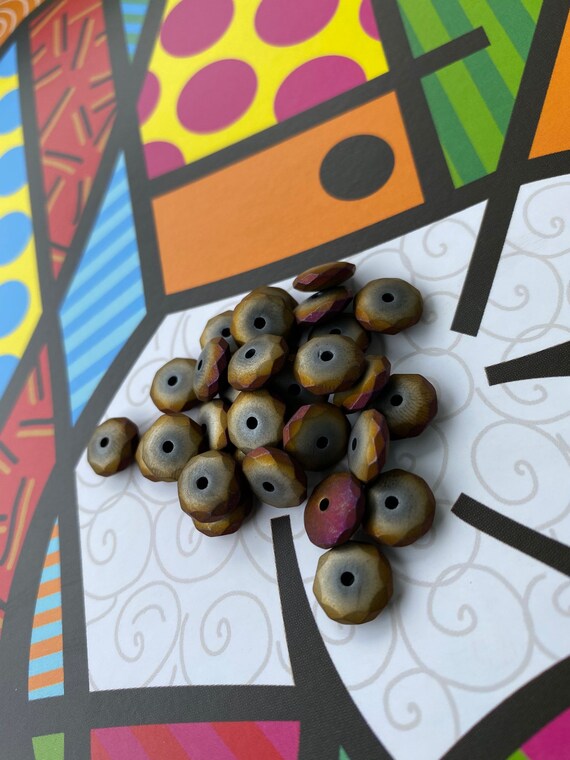 Matte Cut Hematite • 10x3mm 1mm Hole • Purple Highlights: LOW