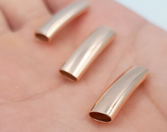 10 pcs.Rose Gold Noodle Tube Bead, Himmeli Tube, Raw Brass Curved Tube Findings Pipe Connector 7x4x25mm ,