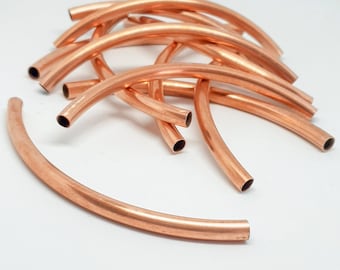 Curved **6x100mm** Raw Copper Tube - Extra Long Metal Pipe Beads - Curved Copper Spacer - Industrial Craft Supplies