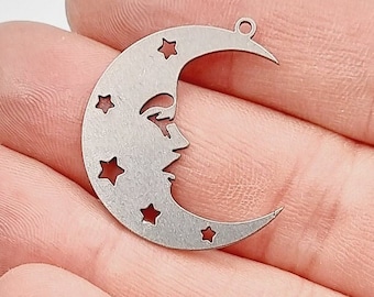 4 pcs Stainless Steel Moon Charms, Moon Earring, Stainless Moon Pendant,Jewelry Supplies , Steel Findings 29x32 mm