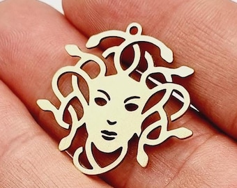 5 piezas de latón crudo, dije para collar de Medusa, colgante de Medusa, collar de Medusa, accesorios para aretes, suministros de joyería cortados con láser 28 x 30 mm (1,5 mm)