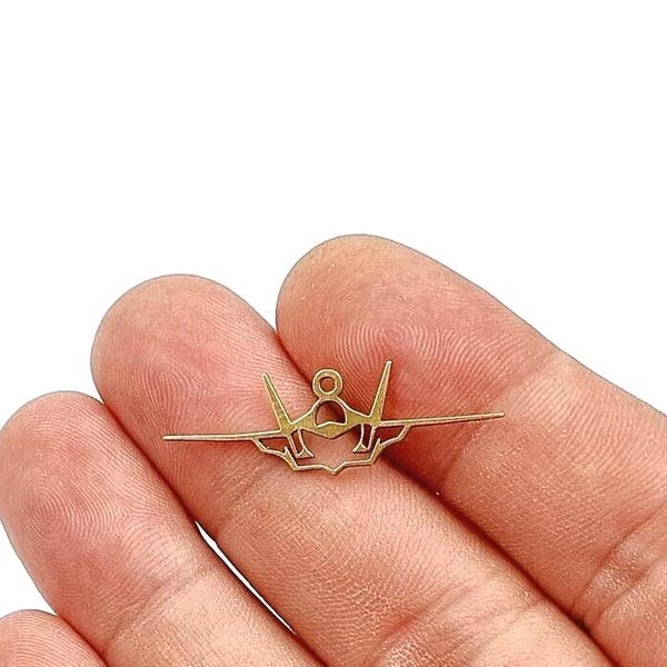 5 pcs Raw Brass Fighter Charm,  Fighter Pendant, War Plane Earring Charm, Jet, Laser Cut Jewelry Making Supplies