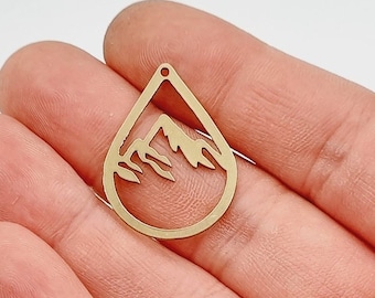 5 pezzi Ciondolo di montagna in ottone grezzo, pendente di montagna, orecchino di montagna, montagna, forniture per la creazione di gioielli tagliati al laser 23 x 31 mm